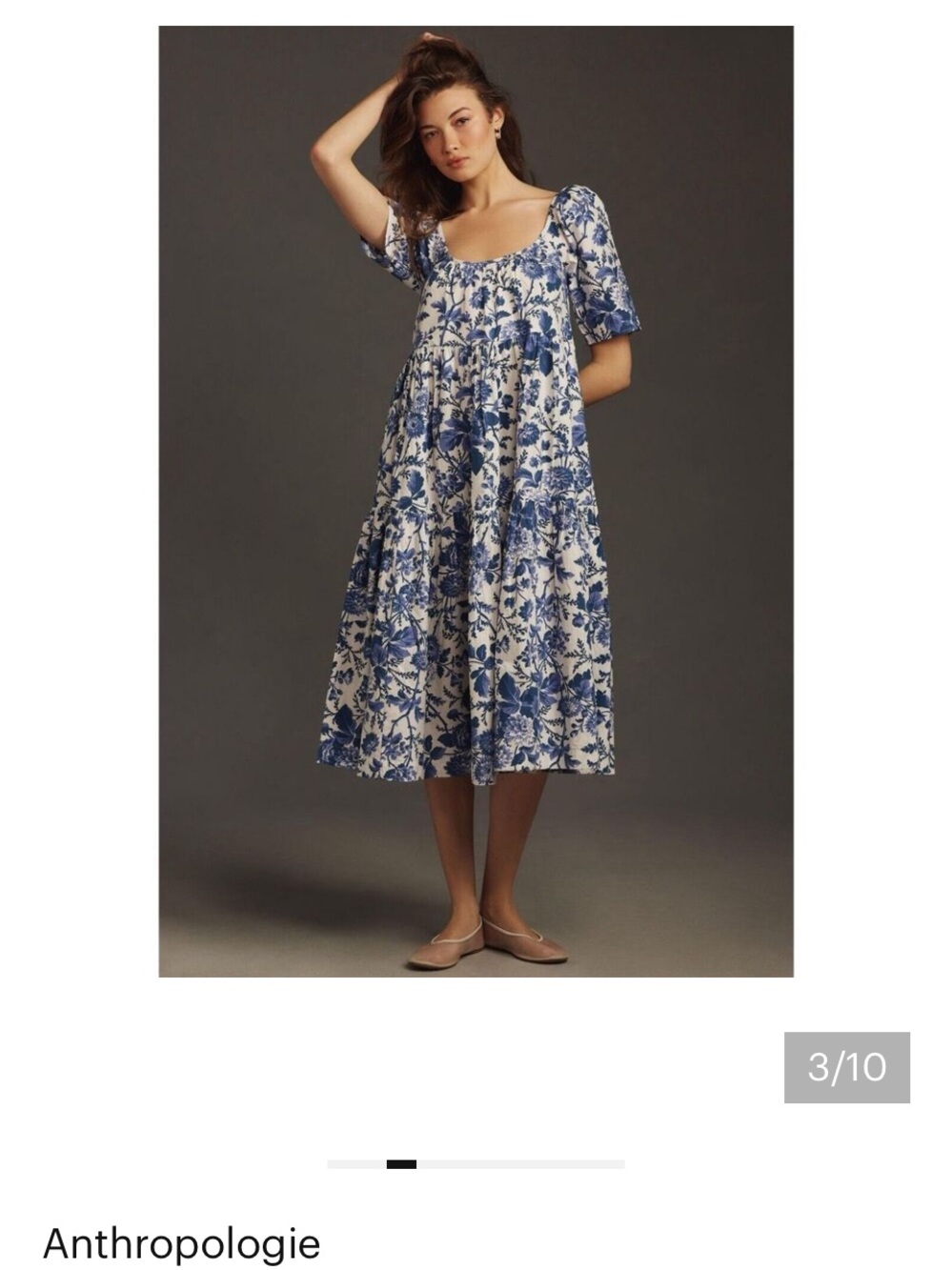 Anthropologie Blue and White Floral Midi Dress
